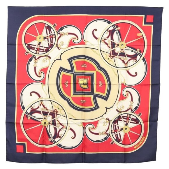 HERMES Carre 90 Scarf ""WASHINGTONS CARRIAGE"" Silk Navy Auth 133640 - Picture 1 of 14